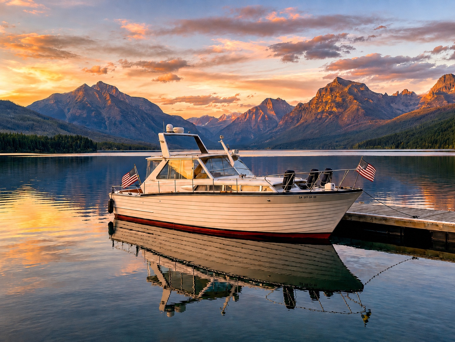 Minnow at rest on a mountain lake at sunset