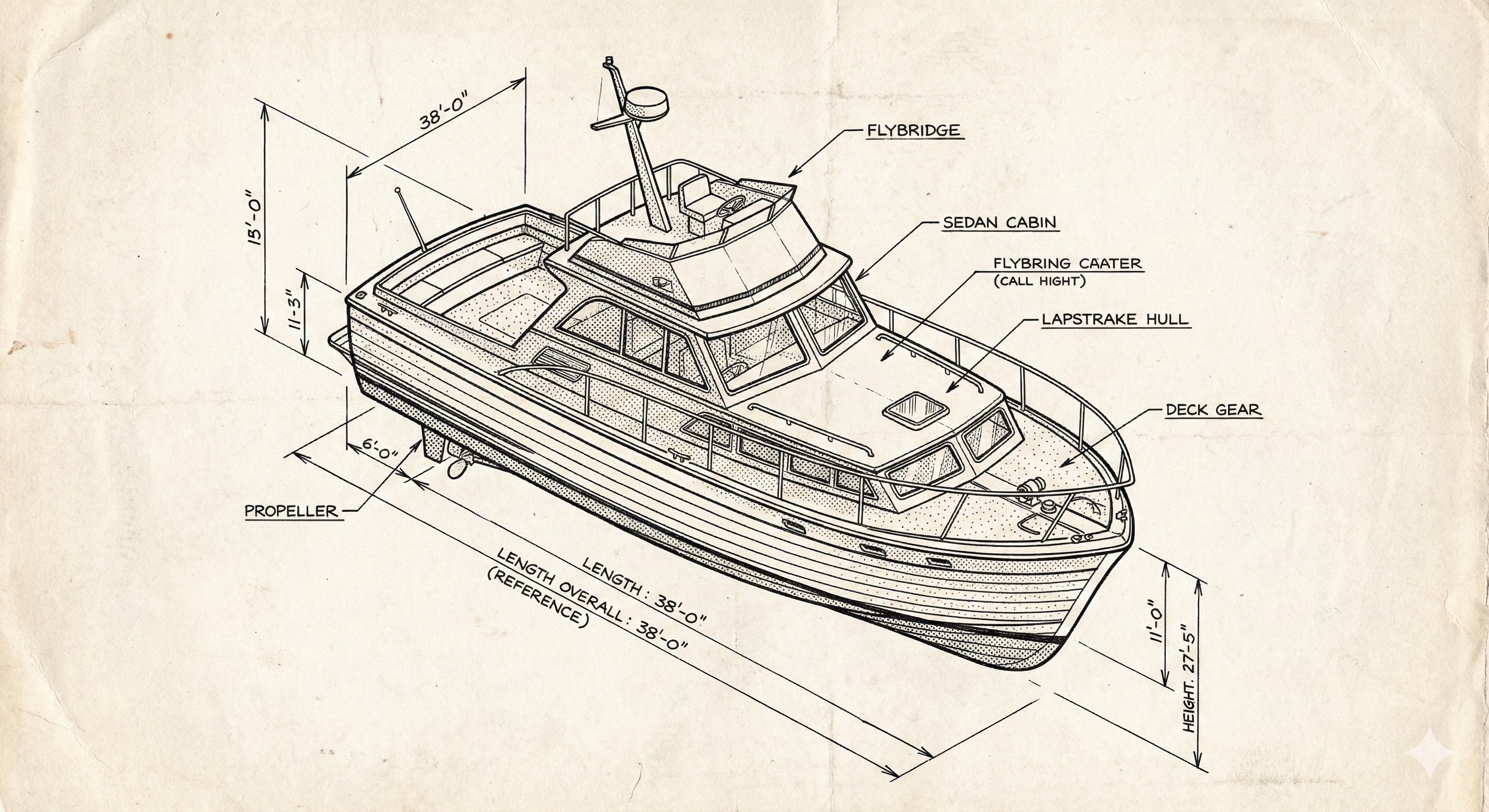 Isometric line drawing of the Sedan Cruiser
